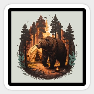 Camping with Bear, Adventure in the Forest Sticker